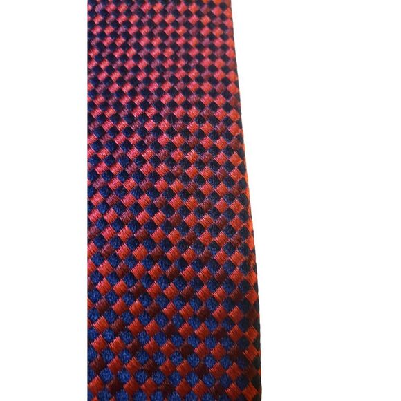 Saks Fifth Avenue Neck Tie Duo‎ Blue & Red Checker and Blue Solid 100% Silk - Picture 2 of 13